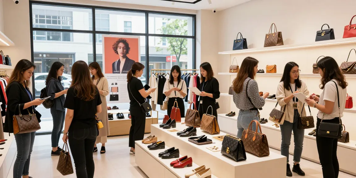 Stylish shoppers exploring high-quality 레플리카 luxury items in modern retail store.