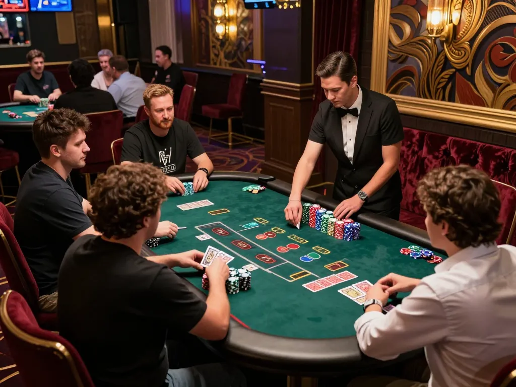 Players enjoying a thrilling blackjack game at TG88 casino, engaging with a lively dealer.