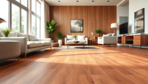 Showcasing quality vinyl flooring in a modern living room with elegant decor and natural light.
