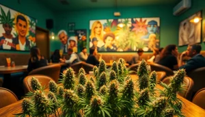 Enjoying cannabis strains at a Cannabis Club Madrid with vibrant decor and a relaxed social vibe.