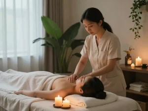 Enjoying a rejuvenating 출장마사지 session in a tranquil home setting with soothing ambiance.