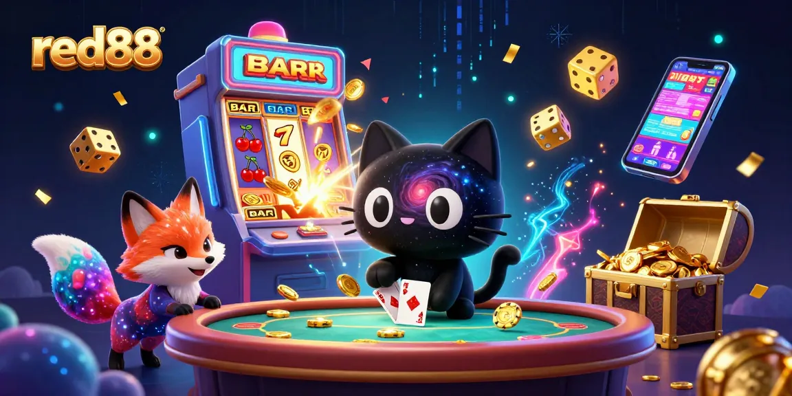 Play thrilling games at red88 with a cosmic cat and exciting casino elements.