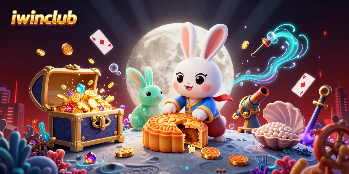 Experience the vibrant world of iwinclub with a moon rabbit and casino elements in a dynamic 3D scene.