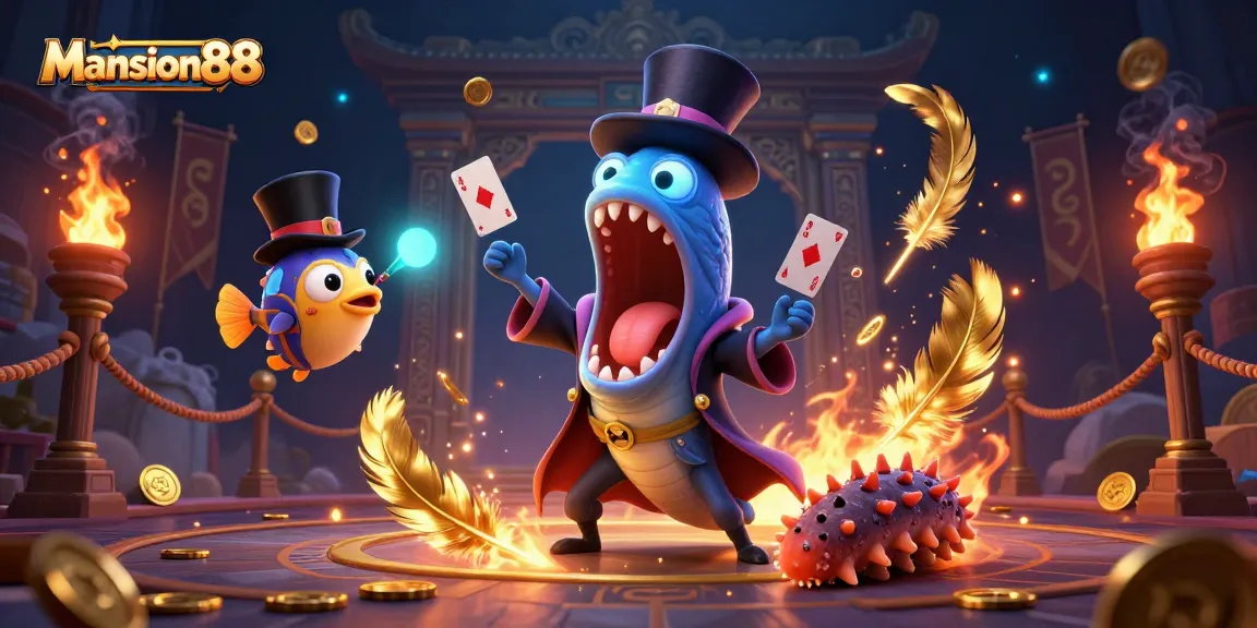 Mansion88 showcases thrilling card tricks with interactive characters in a dynamic casino scene.