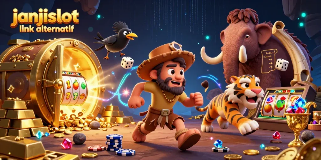 Engage in thrilling gameplay with janjislot link alternatif featuring cartoon caveman and sabertooth casino action.
